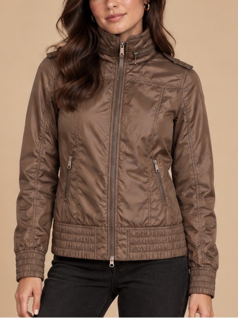 Mackage Perla Packable Hooded Rain Jacket in Dark Olive Green (Size S)